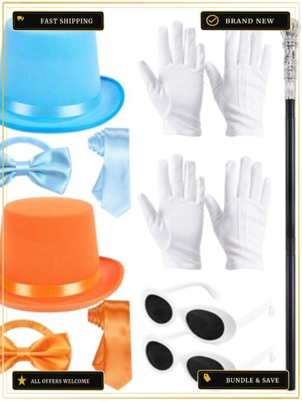 Halloween Costume Set 12 Piece Adult Cosplay Accessories Hats Ties Gloves